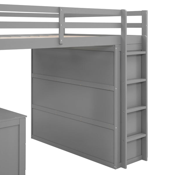 English Elm Full Size Loft Bed with Desk Wardrobe and Drawers Pine Wood Teen Bedroom Gray LT000302AAE-1
