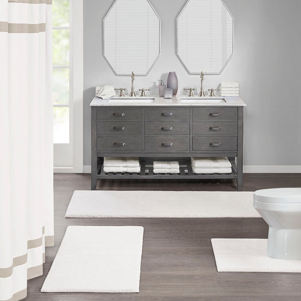 English Elm Bath Rug Madison Park Signature Marshmallow 24x72" - Plush High-Pile Microfiber, Quick-Dry, OEKO-TEX B035129320