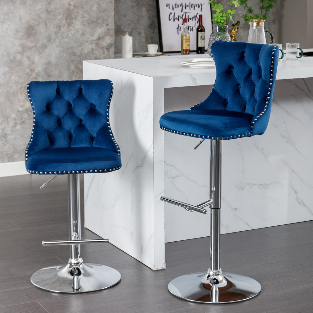 English Elm A&A Modern Swivel Velvet Barstools With Adjustable Height, Chrome Base, Set Of 2 For Home & Kitchen W114383661