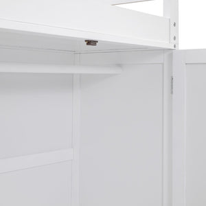English Elm Full Size Loft Bed with Desk Wardrobe and Drawers Pine Wood Teen Bedroom White LT000302AAK-1