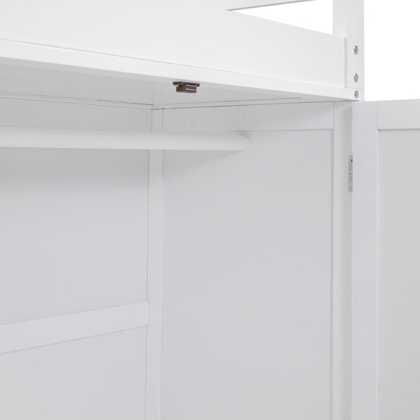 English Elm Full Size Loft Bed with Desk Wardrobe and Drawers Pine Wood Teen Bedroom White LT000302AAK-1
