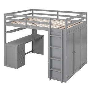 English Elm Full Size Loft Bed with Desk Wardrobe and Drawers Pine Wood Teen Bedroom Gray LT000302AAE-1