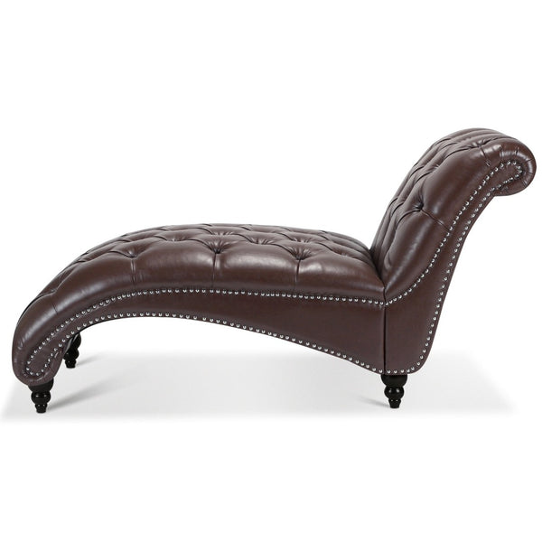 English Elm Tufted Armless Chaise Lounge with Birch Legs Deep Seat Velvet Upholstered Accent Dark Brown W68039273
