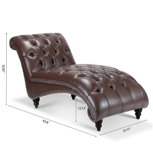 English Elm Tufted Armless Chaise Lounge with Birch Legs Deep Seat Velvet Upholstered Accent Dark Brown W68039273