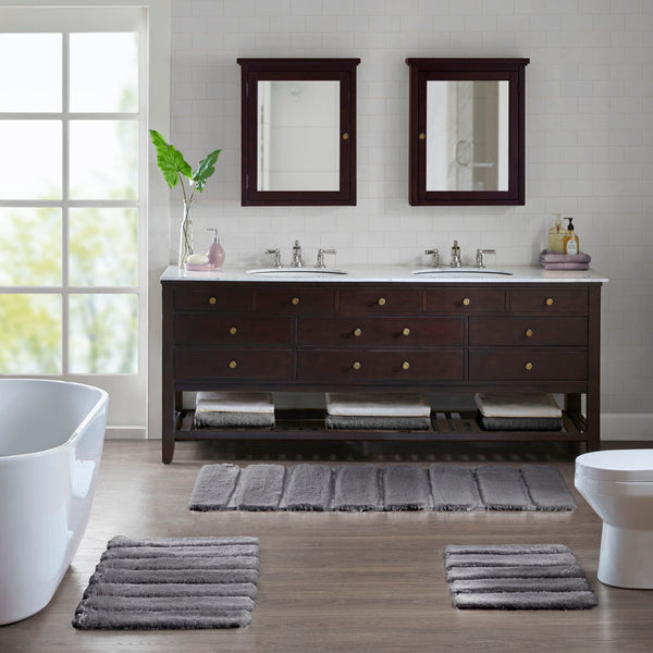 English Elm Rug Madison Park Tufted Pearl Channel 24x58" Soft 1500gsm Polyester Bath Rug OEKO-TEX Certified Plush Elegance B03598714