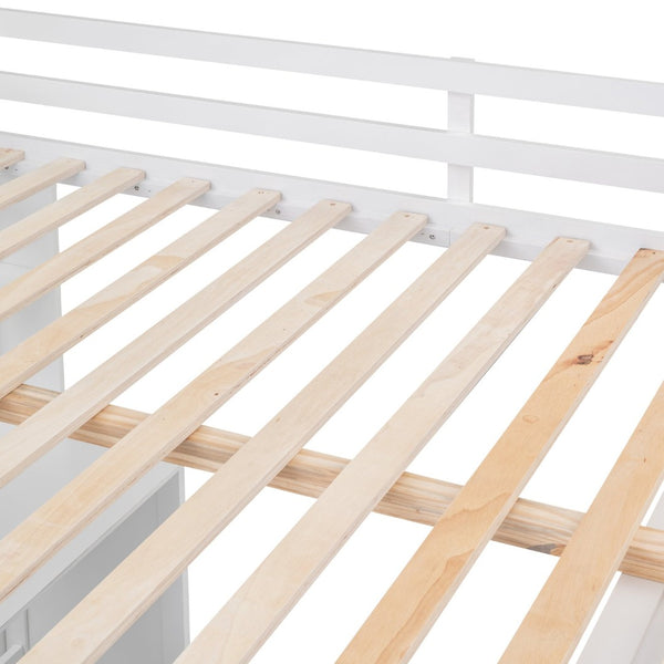English Elm Full Size Loft Bed with Desk Wardrobe and Drawers Pine Wood Teen Bedroom White LT000302AAK-1