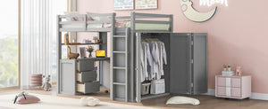 English Elm Full Size Loft Bed with Desk Wardrobe and Drawers Pine Wood Teen Bedroom Gray LT000302AAE-1