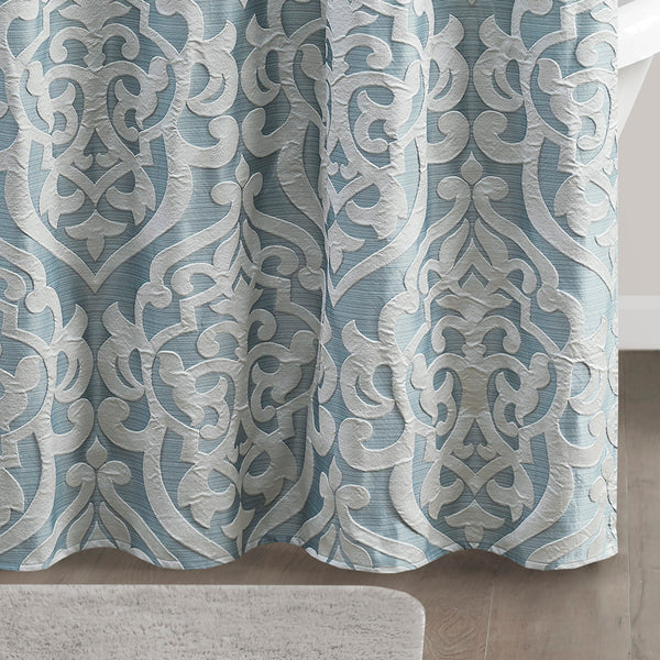 English Elm Jacquard Madison Park Odette Shower Curtain 72x72 Ivory Damask Medallion on Textured Tan Jacquard Fabric Aqua+Silver 3.35 L x 11.42 W x 8.66 H B03598672
