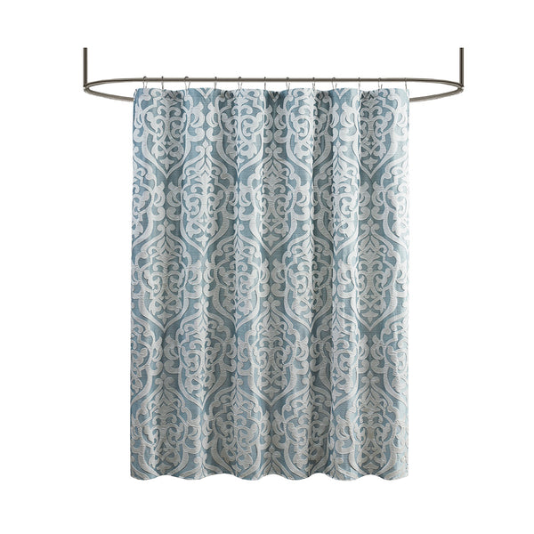 English Elm Jacquard Madison Park Odette Shower Curtain 72x72 Ivory Damask Medallion on Textured Tan Jacquard Fabric Aqua+Silver 3.35 L x 11.42 W x 8.66 H B03598672