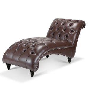 English Elm Tufted Armless Chaise Lounge with Birch Legs Deep Seat Velvet Upholstered Accent Dark Brown W68039273