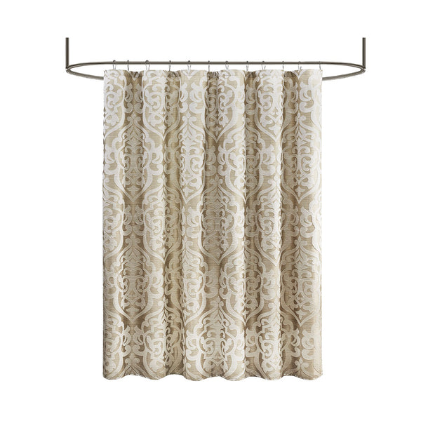 English Elm Jacquard Madison Park Odette Shower Curtain 72x72 Ivory Damask Medallion on Textured Tan Jacquard Fabric Tan+Ivory 3.35 L x 11.42 W x 8.66 H B03598671