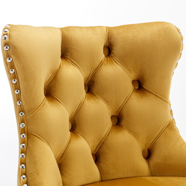 English Elm A&A Velvet Swivel Barstool with Back, Adjustable 25–33" Height, Tufted Upholstery & Chrome Base Gold W114383662