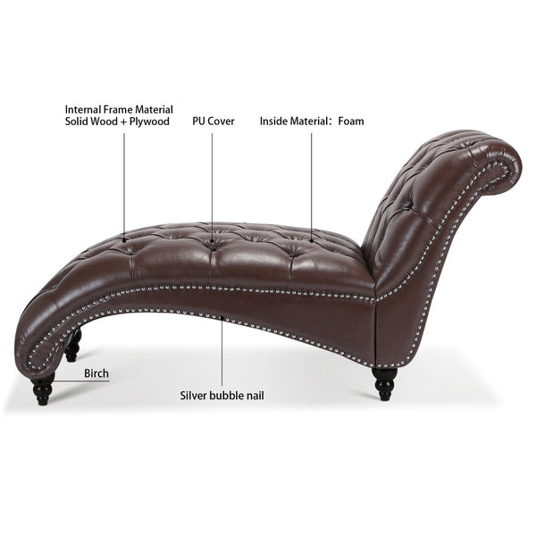 English Elm Tufted Armless Chaise Lounge with Birch Legs Deep Seat Velvet Upholstered Accent Dark Brown W68039273