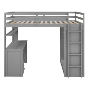 English Elm Full Size Loft Bed with Desk Wardrobe and Drawers Pine Wood Teen Bedroom Gray LT000302AAE-1