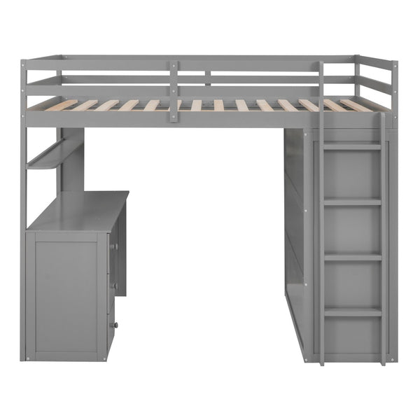 English Elm Full Size Loft Bed with Desk Wardrobe and Drawers Pine Wood Teen Bedroom Gray LT000302AAE-1