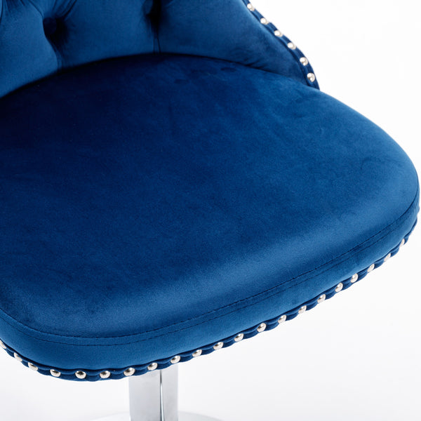 English Elm Swivel Velvet Barstools with Tufted Back and Waist Support, Adjustable 25–33" Height, Chrome Base Blue W1143P309420