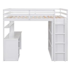English Elm Full Size Loft Bed with Desk Wardrobe and Drawers Pine Wood Teen Bedroom White LT000302AAK-1