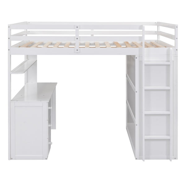 English Elm Full Size Loft Bed with Desk Wardrobe and Drawers Pine Wood Teen Bedroom White LT000302AAK-1