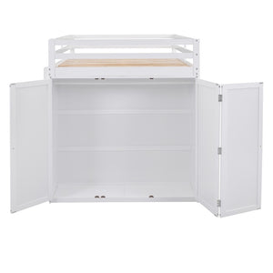 English Elm Full Size Loft Bed with Desk Wardrobe and Drawers Pine Wood Teen Bedroom White LT000302AAK-1