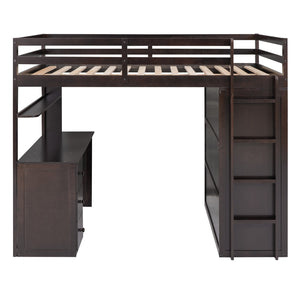 English Elm Full Size Loft Bed with Desk Wardrobe and Drawers Pine Wood Teen Bedroom Espresso LT000302AAP-1