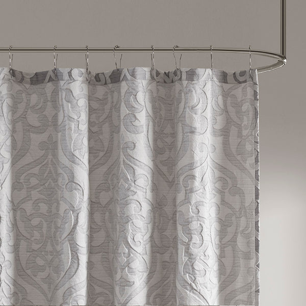 English Elm Jacquard Shower Curtain - Luxurious Textured Grey Damask Design For Elegant Bathroom Makeover! B03598656