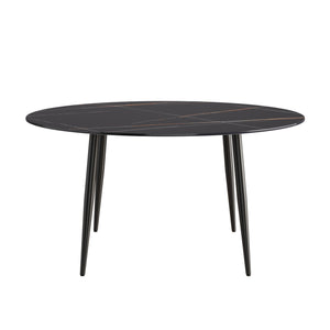 English Elm 59.05"Modern Round Black Metal Dining Table - Seats 6, Durable Sintered Stone Top, Stylish Design W1535S00248