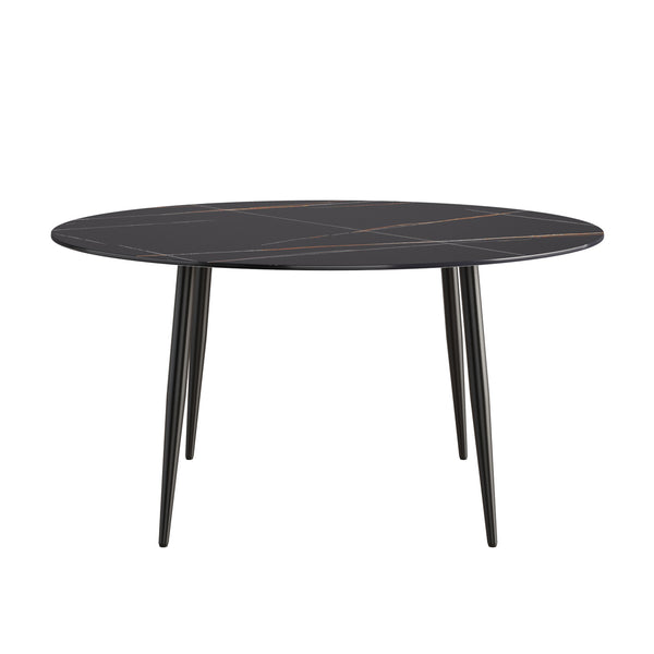 English Elm 59.05"Modern Round Black Metal Dining Table - Seats 6, Durable Sintered Stone Top, Stylish Design W1535S00248