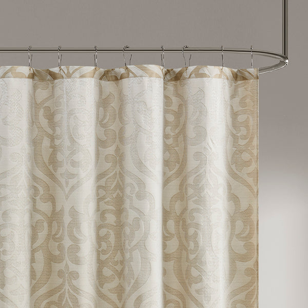 English Elm Jacquard Madison Park Odette Shower Curtain 72x72 Ivory Damask Medallion on Textured Tan Jacquard Fabric Tan+Ivory 3.35 L x 11.42 W x 8.66 H B03598671