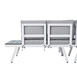 Hearth and Haven 5 Piece Aluminum Outdoor Set with Sectional Sofa, End Tables, Coffee Table and Furniture Clips, White and Grey