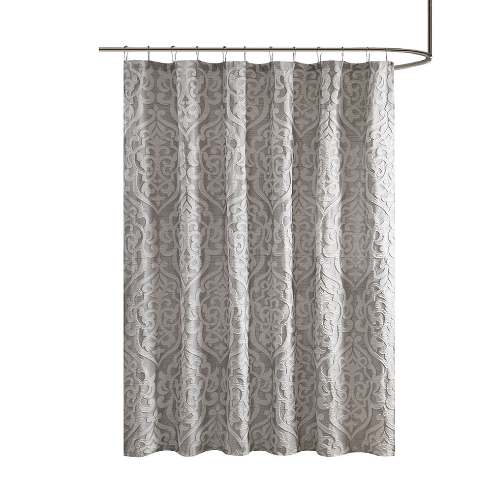 English Elm Jacquard Shower Curtain - Luxurious Textured Grey Damask Design For Elegant Bathroom Makeover! B03598656