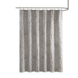 English Elm Jacquard Shower Curtain - Luxurious Textured Grey Damask Design For Elegant Bathroom Makeover! B03598656