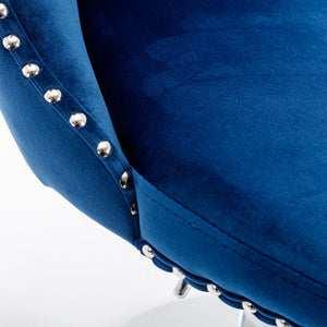 English Elm Swivel Velvet Barstools with Tufted Back and Waist Support, Adjustable 25–33" Height, Chrome Base Blue W1143P309420