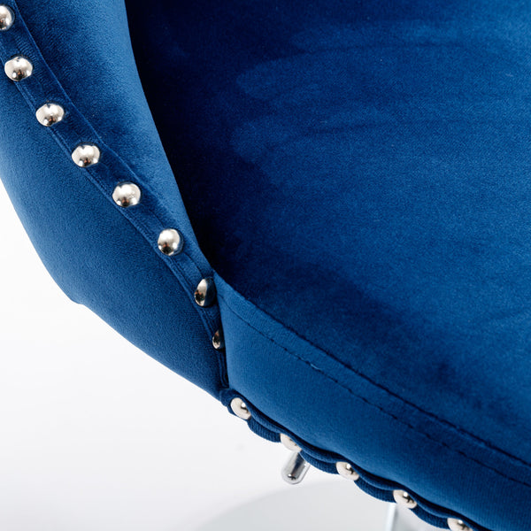 English Elm Swivel Velvet Barstools with Tufted Back and Waist Support, Adjustable 25–33" Height, Chrome Base Blue W1143P309420