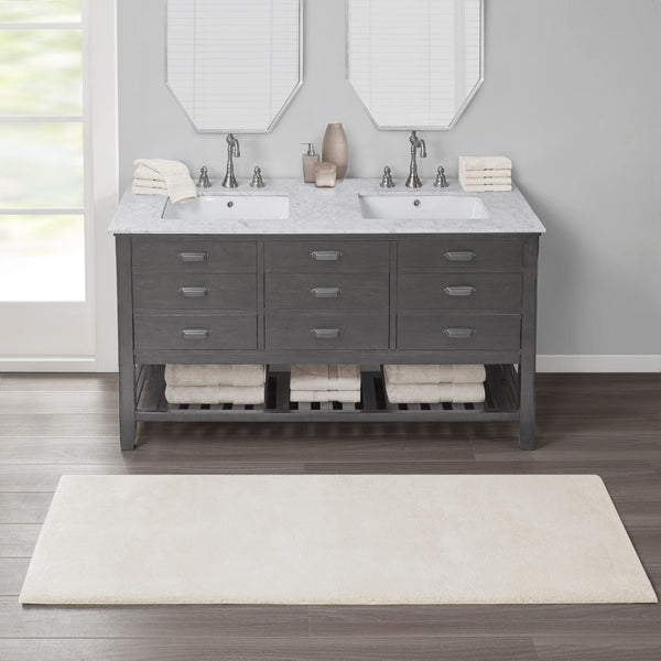English Elm Bath Rug Madison Park Signature Marshmallow 24x72" - Plush High-Pile Microfiber, Quick-Dry, OEKO-TEX B035129320