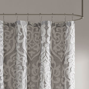 English Elm Jacquard Shower Curtain - Luxurious Textured Grey Damask Design For Elegant Bathroom Makeover! B03598656