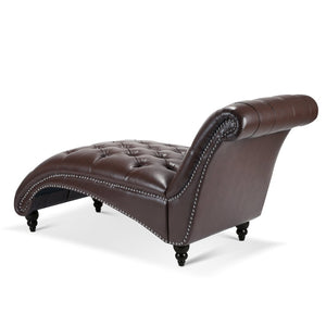 English Elm Tufted Armless Chaise Lounge with Birch Legs Deep Seat Velvet Upholstered Accent Dark Brown W68039273