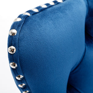 English Elm Swivel Velvet Barstools with Tufted Back and Waist Support, Adjustable 25–33" Height, Chrome Base Blue W1143P309420