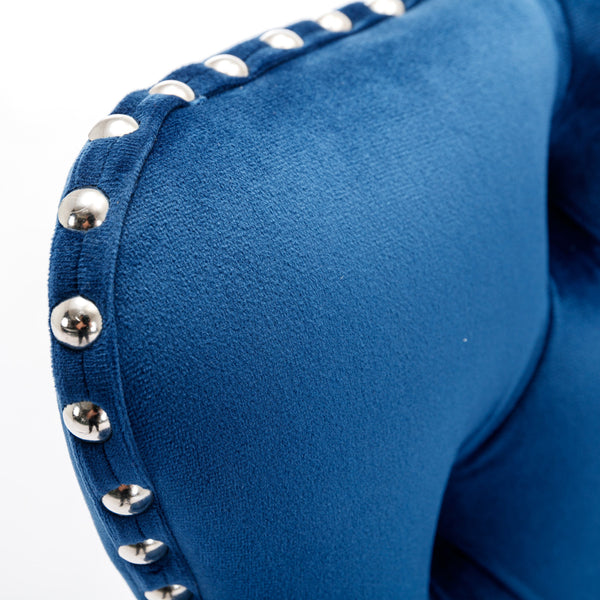 English Elm Swivel Velvet Barstools with Tufted Back and Waist Support, Adjustable 25–33" Height, Chrome Base Blue W1143P309420