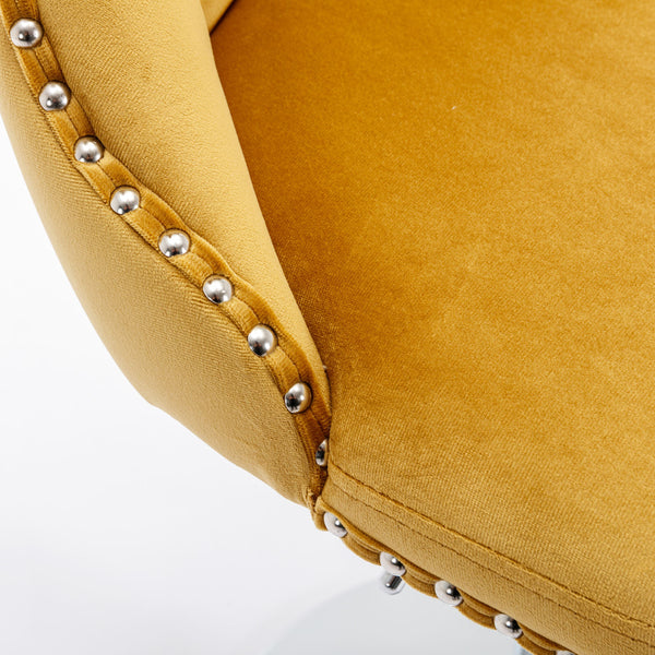 English Elm A&A Velvet Swivel Barstool with Back, Adjustable 25–33" Height, Tufted Upholstery & Chrome Base Gold W114383662