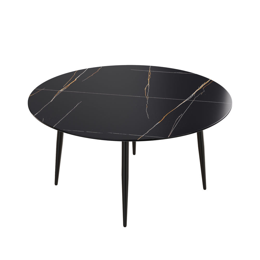 English Elm 59.05"Modern Round Black Metal Dining Table - Seats 6, Durable Sintered Stone Top, Stylish Design W1535S00248