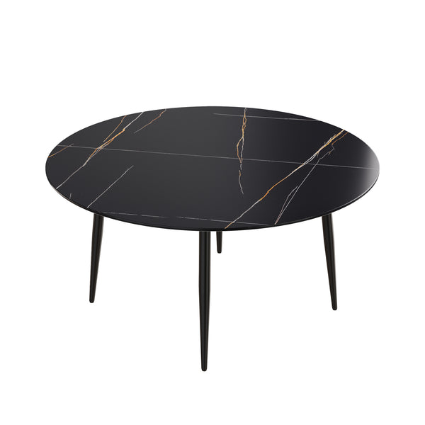 English Elm 59.05"Modern Round Black Metal Dining Table - Seats 6, Durable Sintered Stone Top, Stylish Design W1535S00248