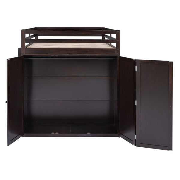 English Elm Full Size Loft Bed with Desk Wardrobe and Drawers Pine Wood Teen Bedroom Espresso LT000302AAP-1