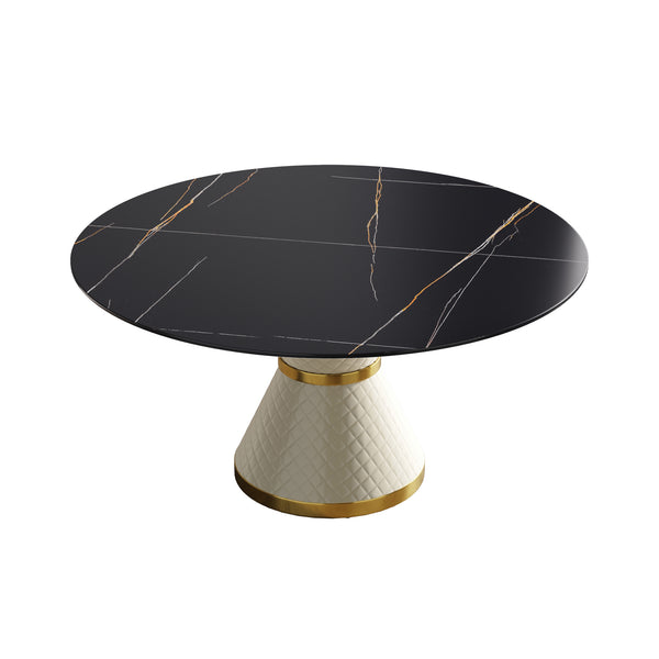 English Elm 59.05"Modern 59.05" Modern Round Dining Table - Elegant Sintered Stone Top With Sturdy Carbon Steel Base For 6 People W1535S00247