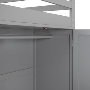 English Elm Full Size Loft Bed with Desk Wardrobe and Drawers Pine Wood Teen Bedroom Gray LT000302AAE-1