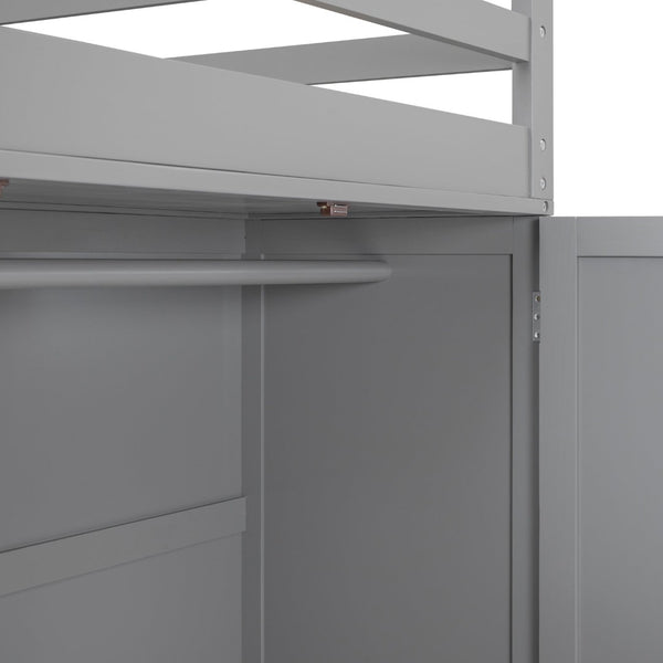 English Elm Full Size Loft Bed with Desk Wardrobe and Drawers Pine Wood Teen Bedroom Gray LT000302AAE-1