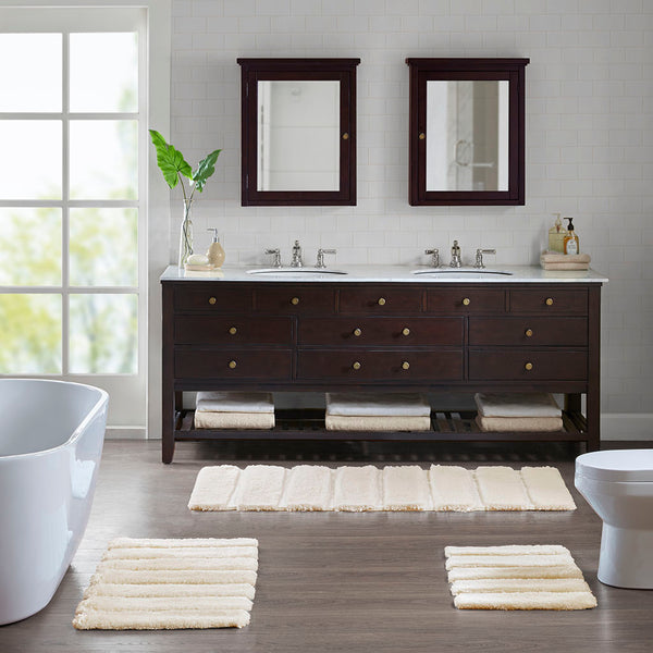 English Elm Rug Madison Park Tufted Pearl Channel 24x58" Soft 1500gsm Polyester, OEKO-TEX, Plush High-Low Stripe Bath Rug B03598711