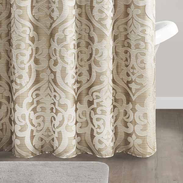 English Elm Jacquard Madison Park Odette Shower Curtain 72x72 Ivory Damask Medallion on Textured Tan Jacquard Fabric Tan+Ivory 3.35 L x 11.42 W x 8.66 H B03598671