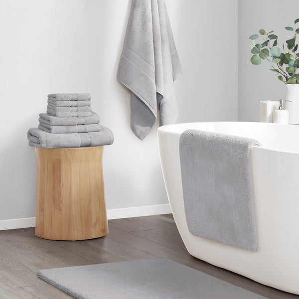 English Elm Bath Rug Madison Park Signature Marshmallow 24x72" Plush High-Pile Quick-Dry Microfiber, OEKO-TEX Certified Non-Slip Luxury Spa Mat B03599288