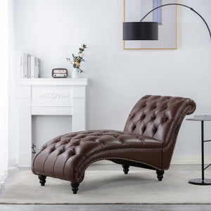 English Elm Tufted Armless Chaise Lounge with Birch Legs Deep Seat Velvet Upholstered Accent Dark Brown W68039273