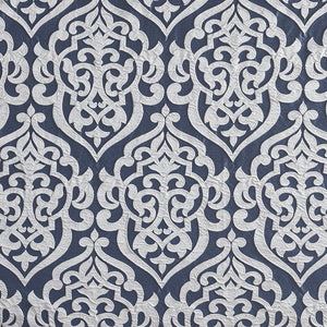 English Elm Jacquard Shower Curtain – Elegant Silver Damask On Navy Jacquard, Luxurious Texture For Your Bathroom! B03598657